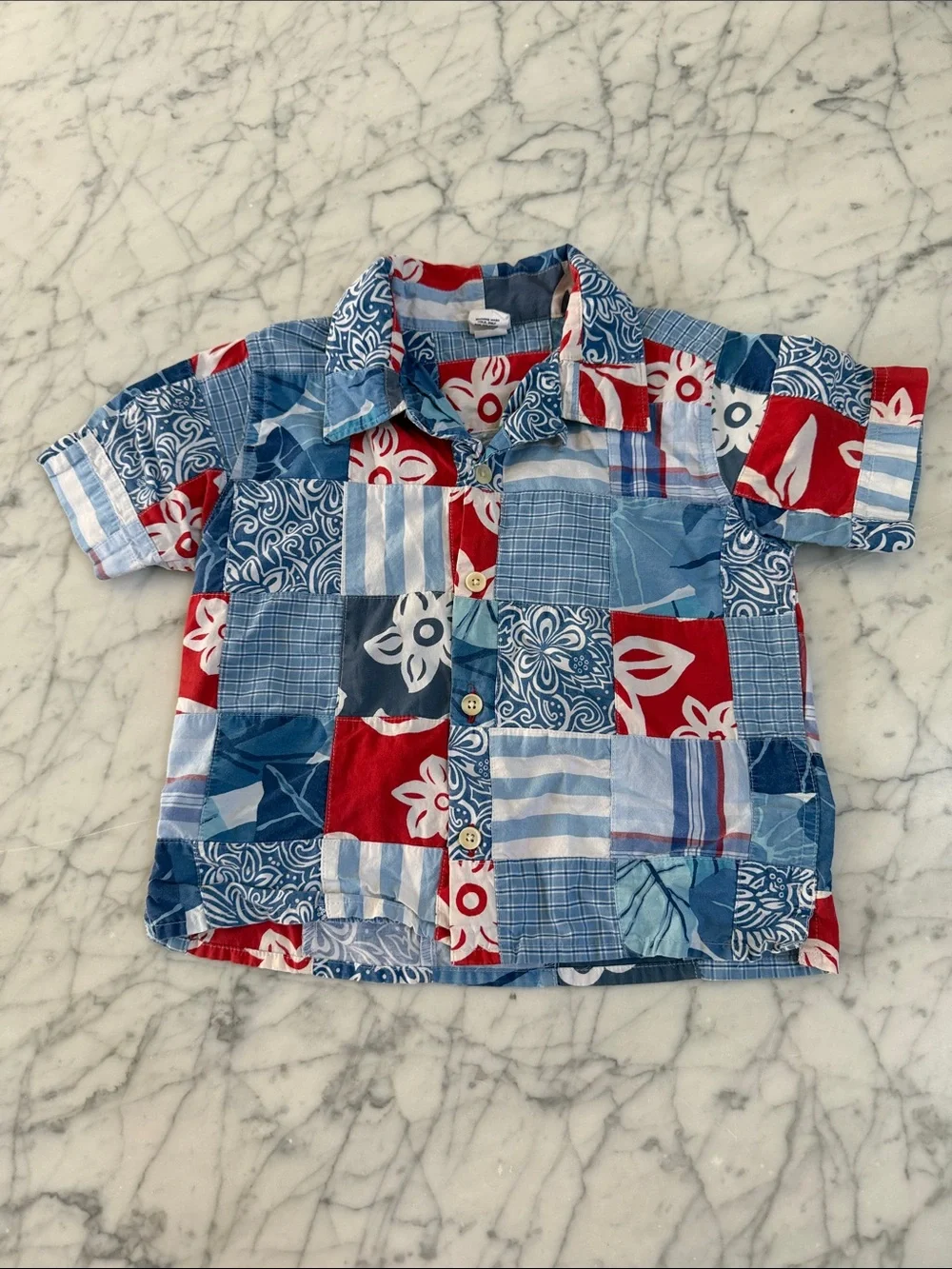 Toddler Sz 3T Patchwork Hawaiian Shirt Gap Blue & Red